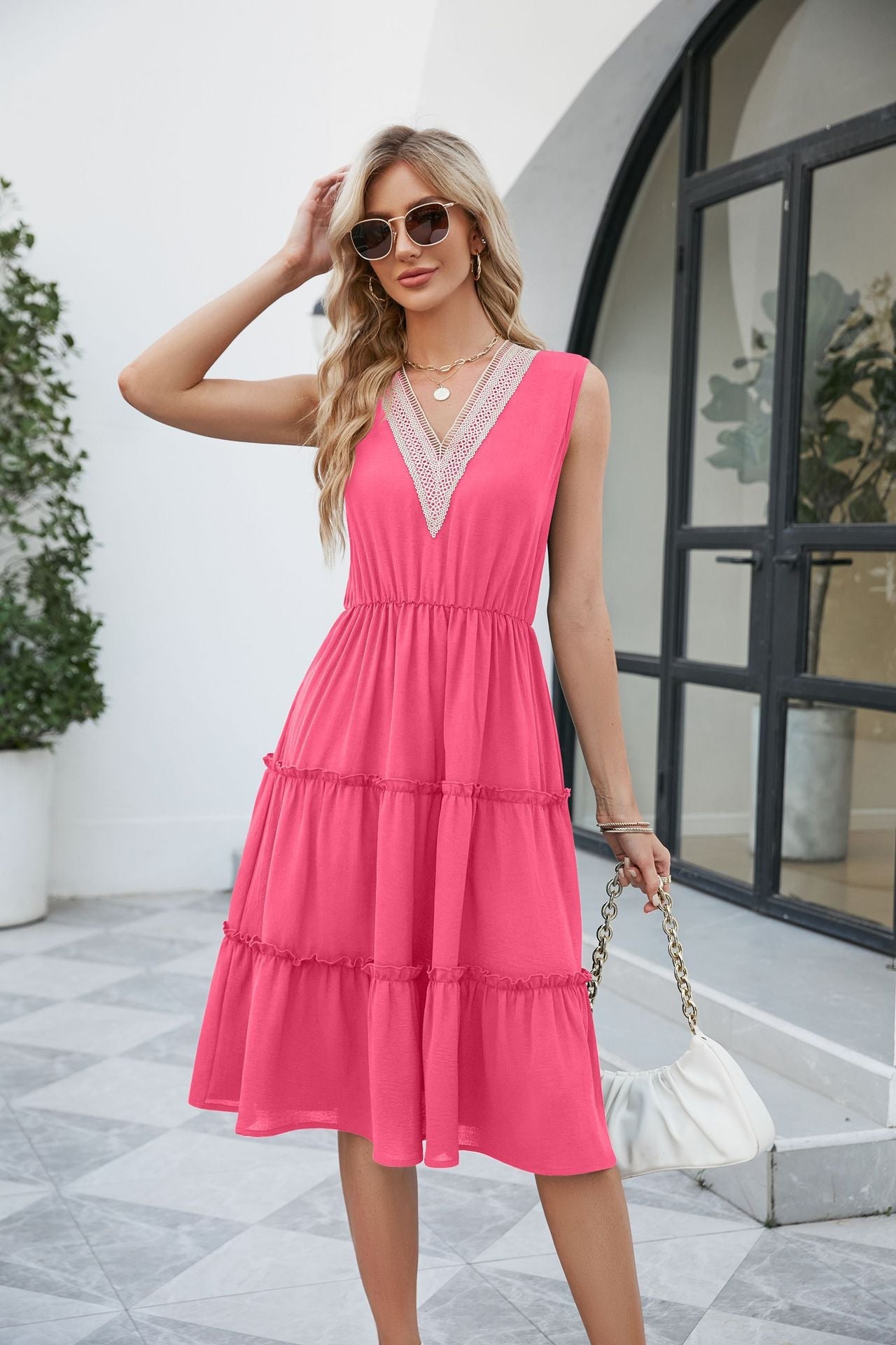 Pleated Ruffle Elegant Sleeveless Beach Dress