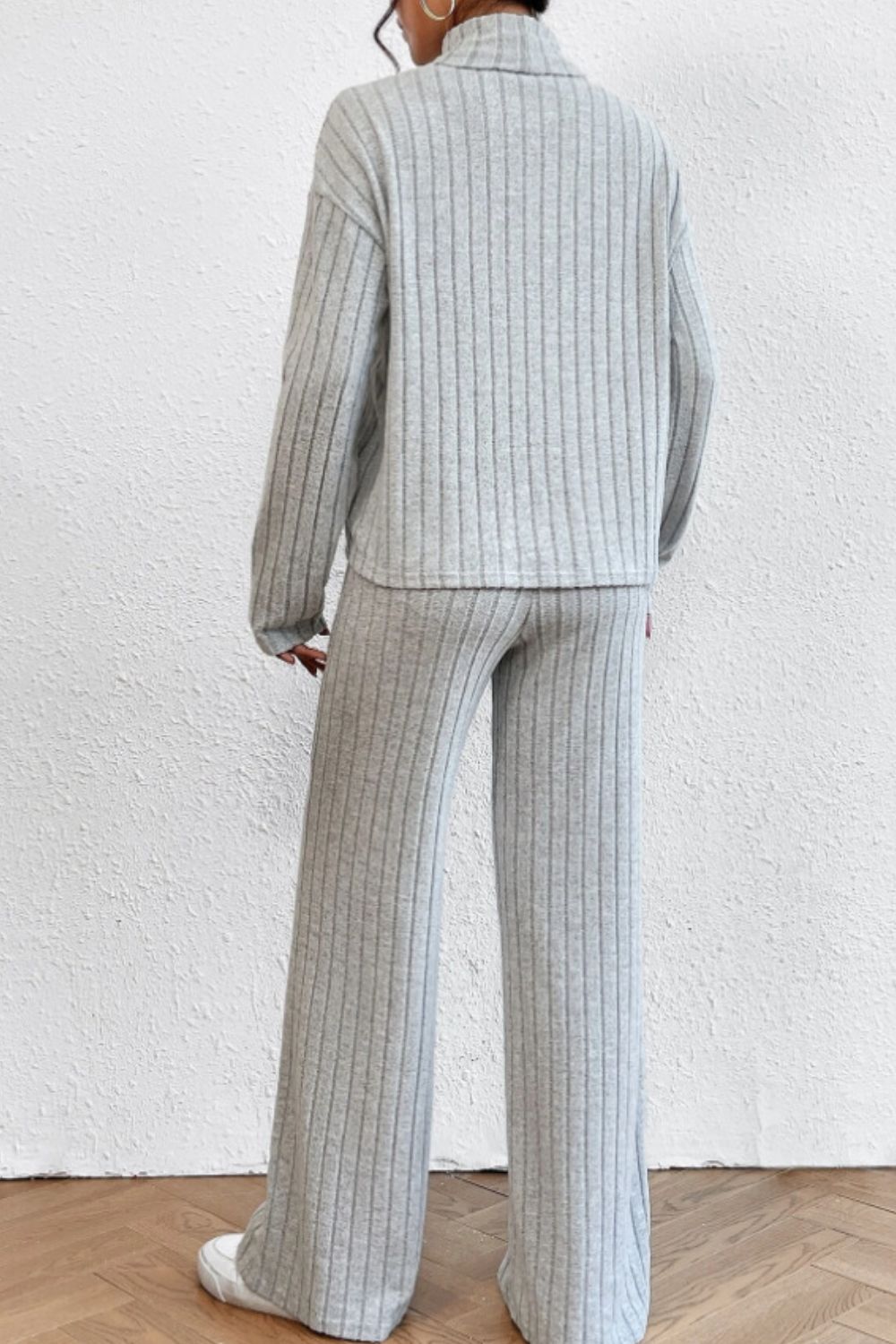 Modern 2-Piece Mock Neck Dropped Shoulder Top and Pants Set