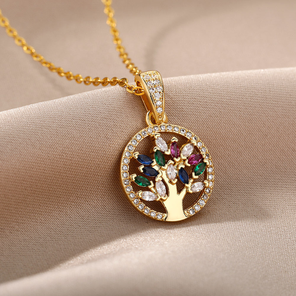 Tree Of Life Pendant Colorful Zircon Necklace