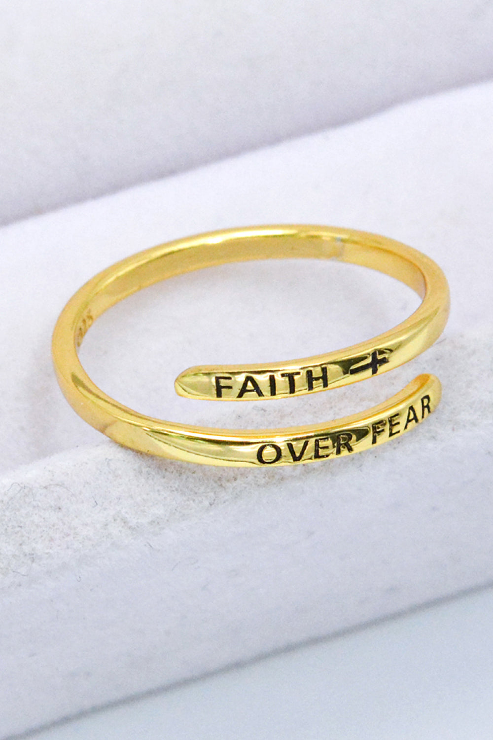 Faith Over Fear Gold Bypass Ring - One Size Fits All.