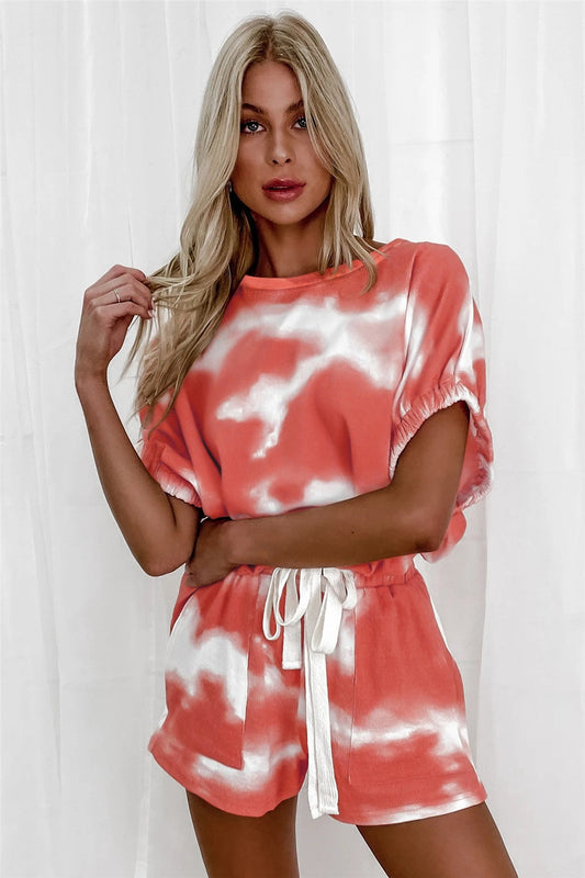Groovy Vibes Tie-Dye Round Neck Top and Shorts Set