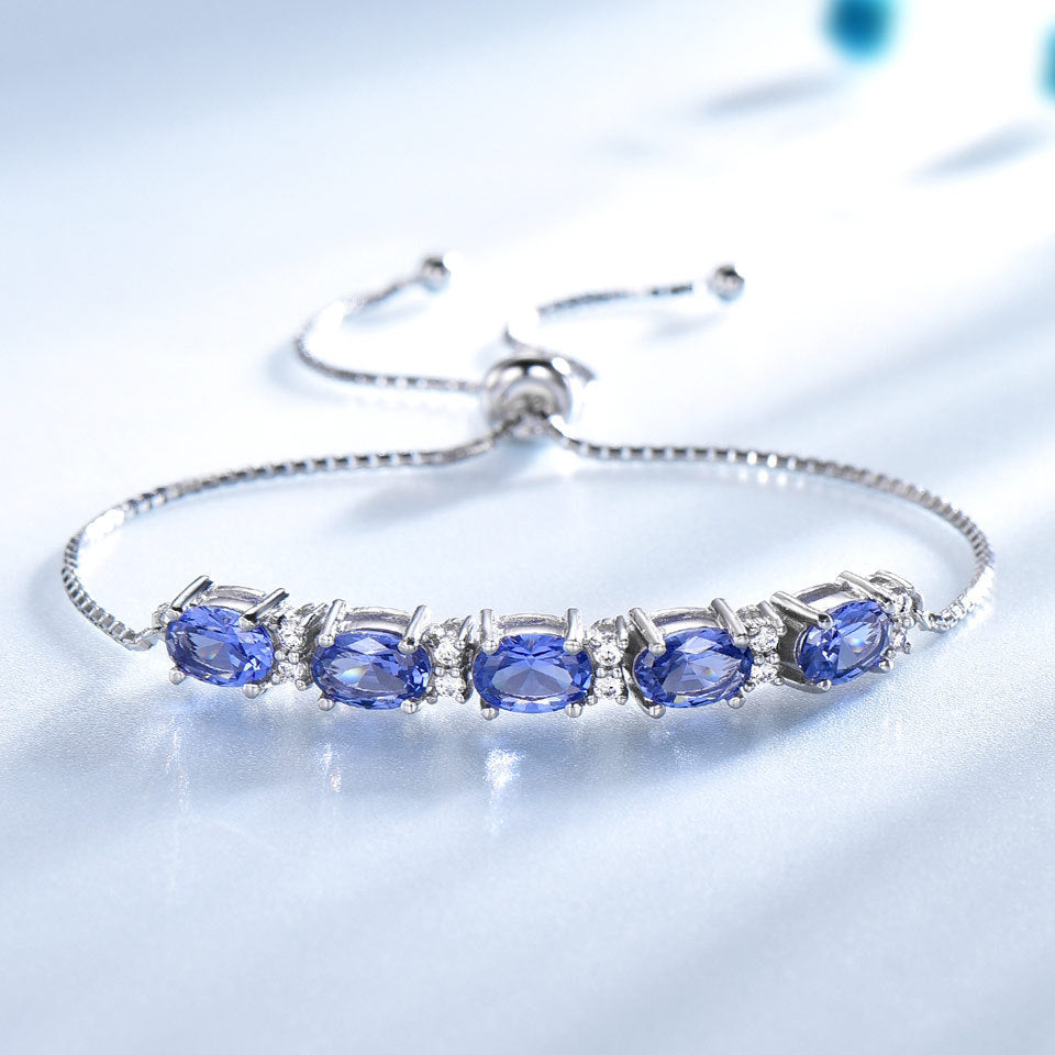 Deep Blue Topaz 925 Sterling Silver Adjustable Box Chain Link Bracelet.