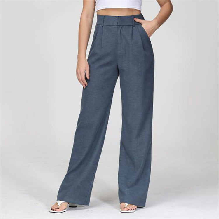 High Waist Straight Trousers With Pockets Wide Leg Pants
