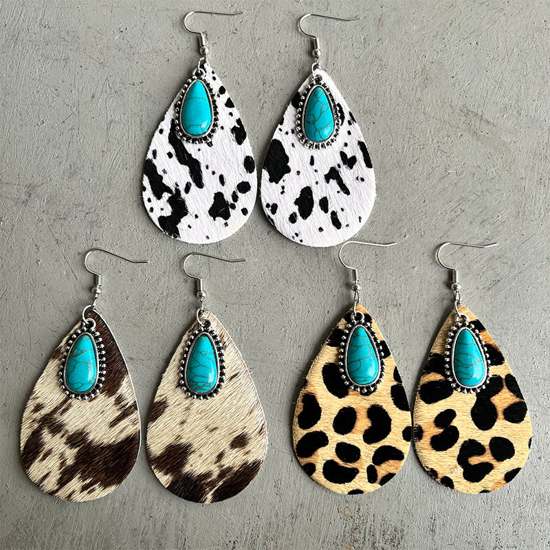 Animal Print  Leather Drop-Shaped Earrings