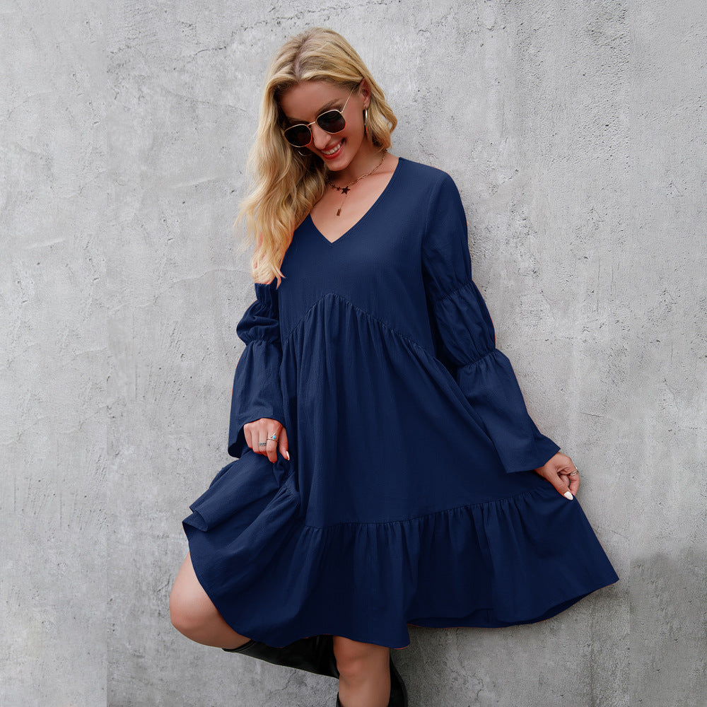 Pretty Swing Ruffle Dress with Puff Long Sleeves
