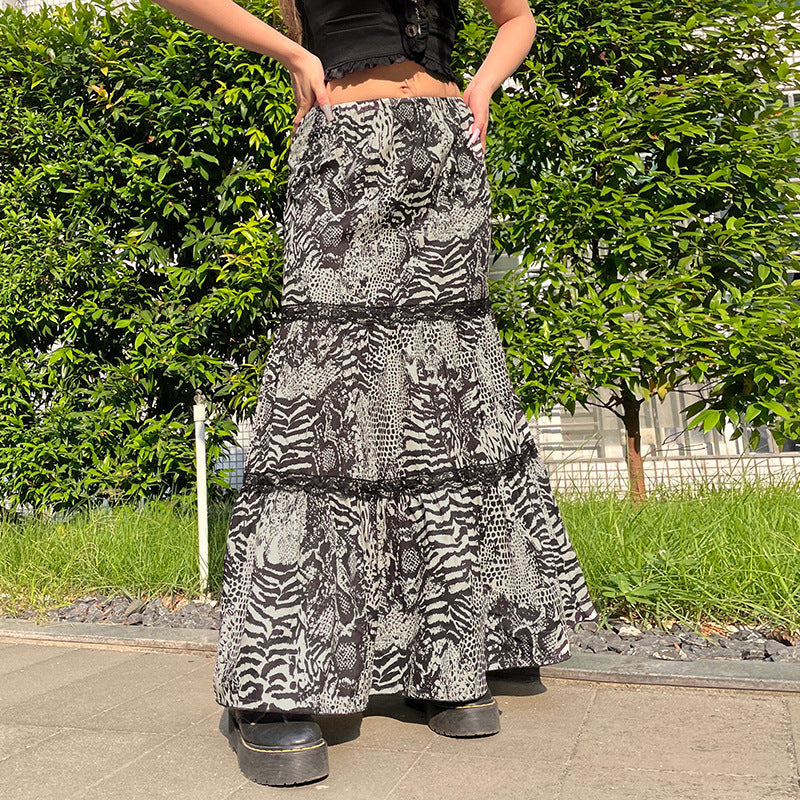 Feeling Retro Animal Print Tiered Maxi Skirt