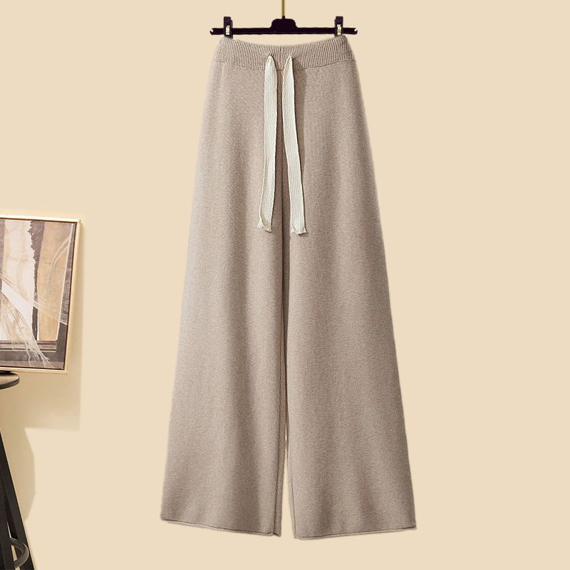 Thickened Knitting Wide-leg Pants with Turtleneck Sweater