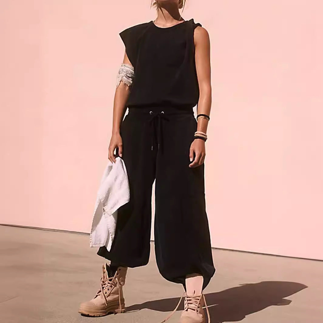 Summer Loose Sleeveless Long Jumpsuit w/  Backless Design & Elastic Waist
