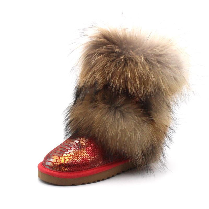 Mid-calf Genuine Fox Fur Snow Boots