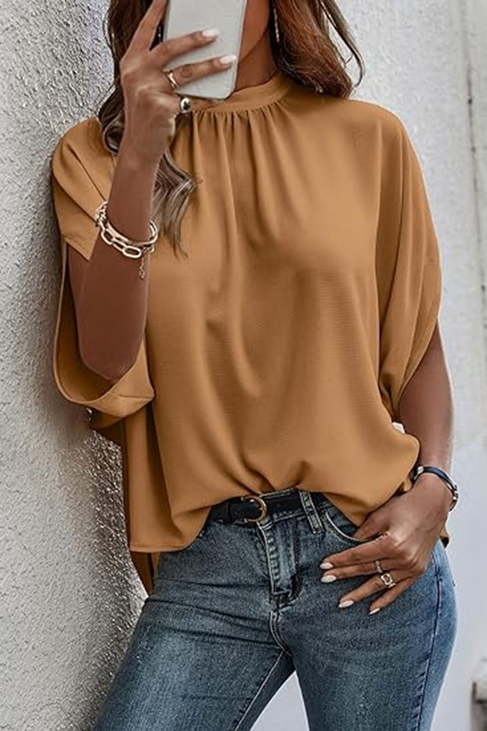 Classy Back-Tie Slit Half Sleeve Top
