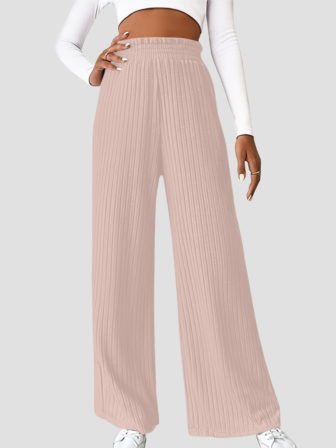 Cool Solid Color Ribbed High Waist Pants