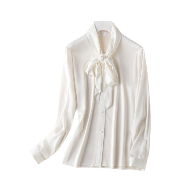 Bow Beauty V-neck Silk Ribbon Shirt