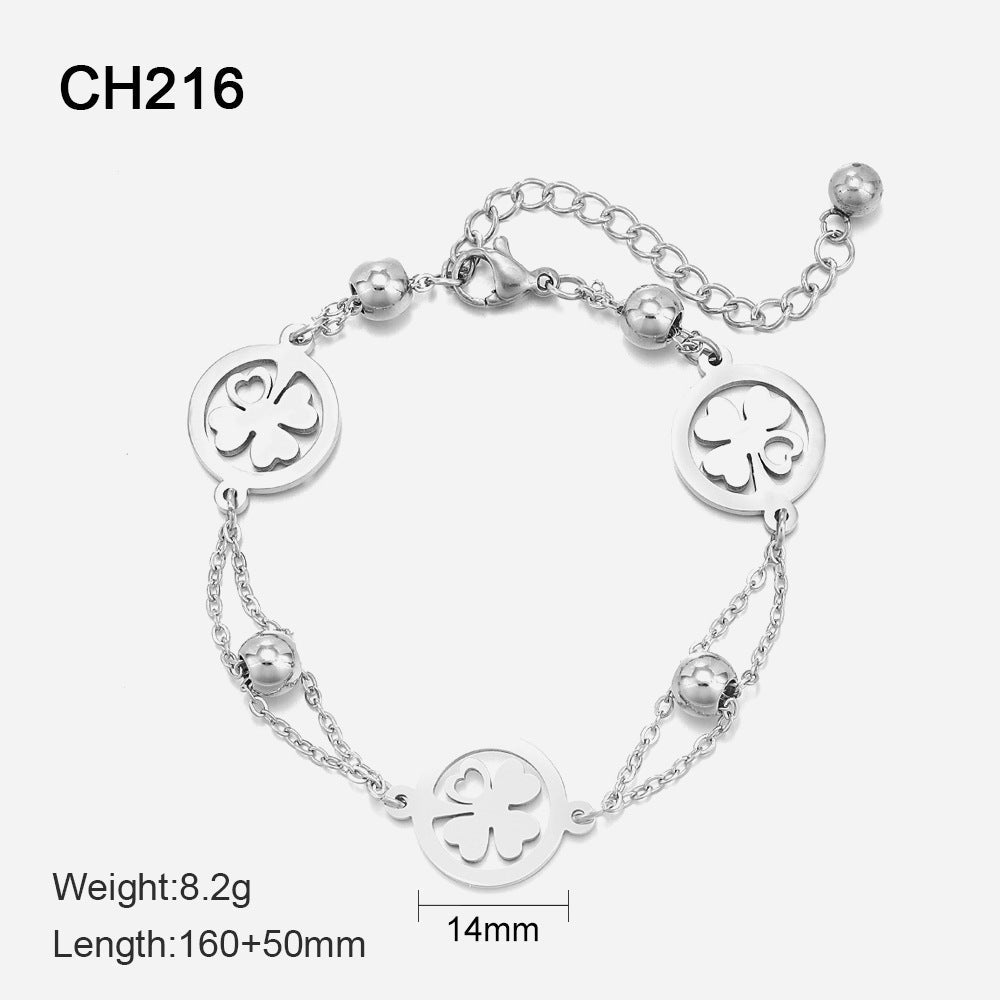 Silver Four-Leaf Clover Bracelet