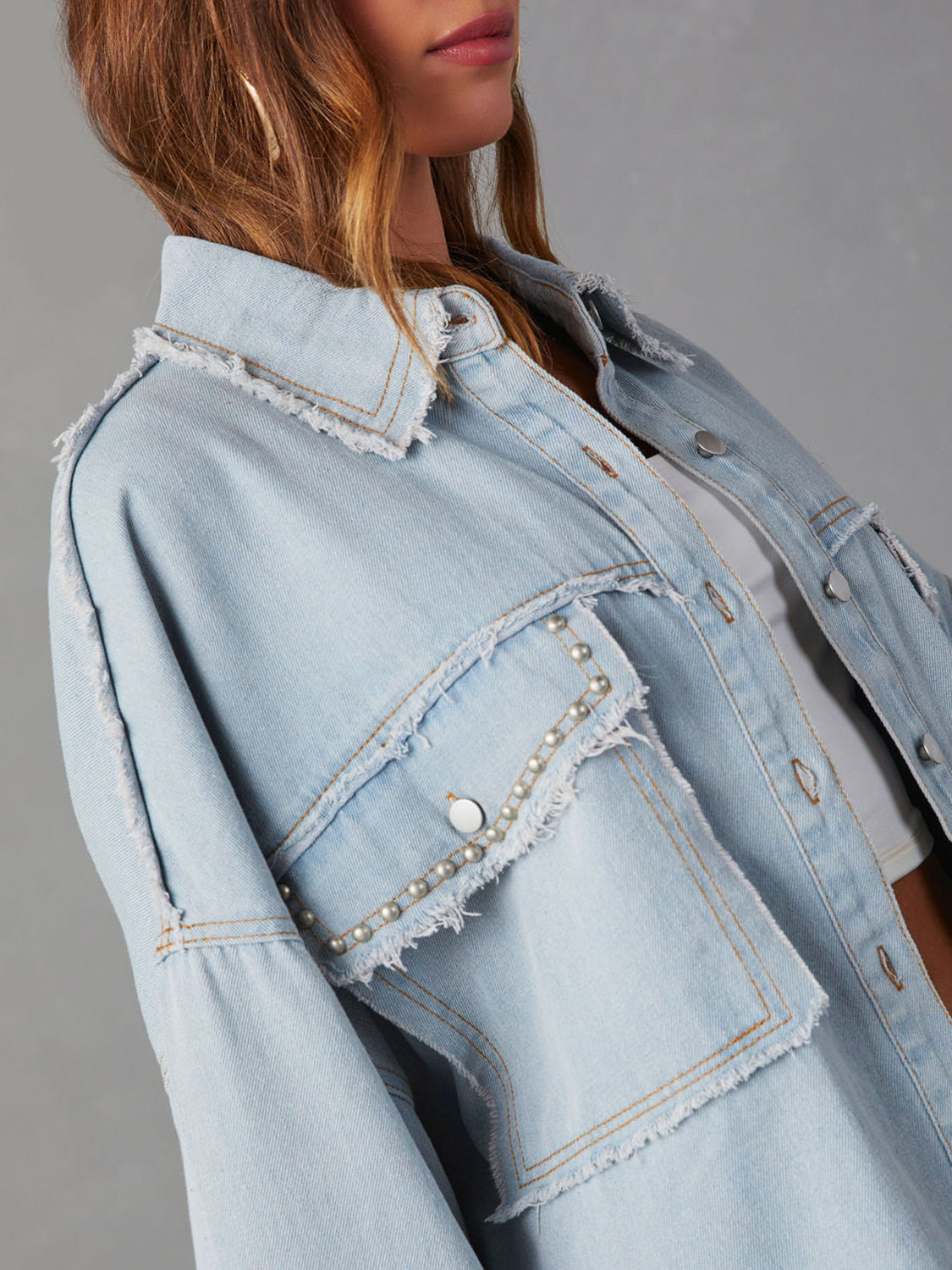 Versatile  Button Down Raw Hem Denim Jacket-Shirt