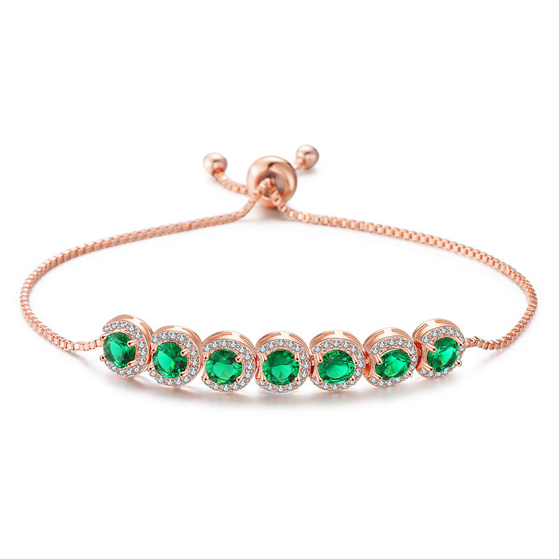 Emerald Round CZ Adjustable Bracelet Adorned with Sparkling Gems.