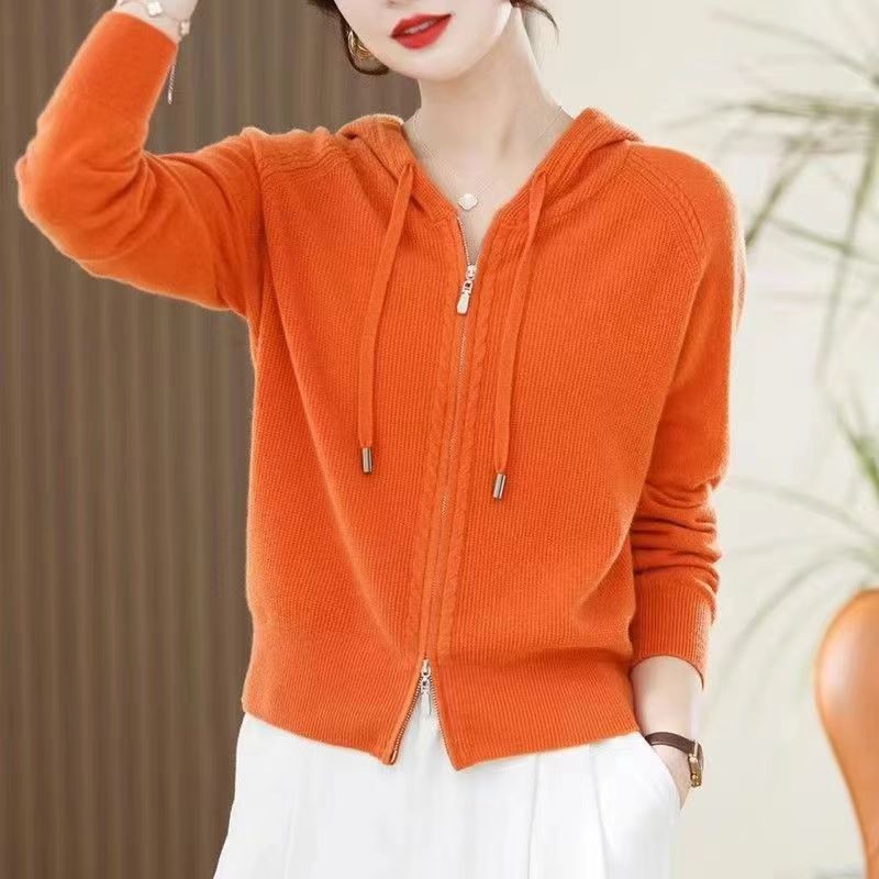 Knitted Hooded Casual Zipper Cardigan