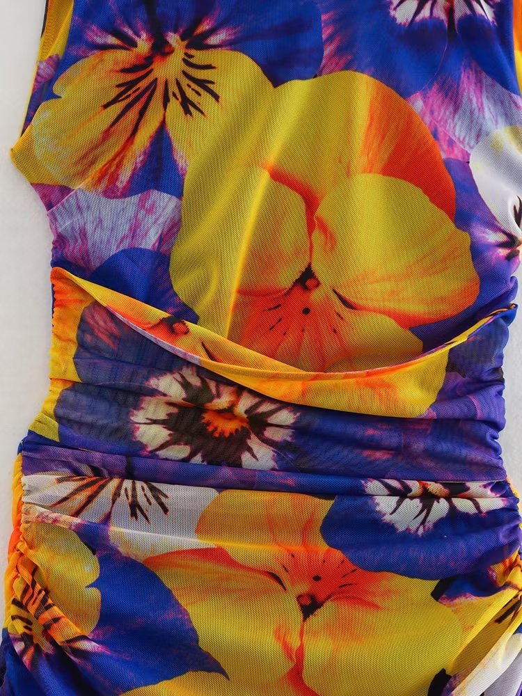 Secret Garden Backless Silk Net Printing Dress