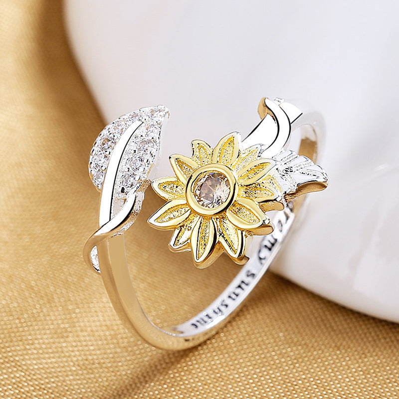 You Are My Sunshine Gold/Silver Two-tone Sunflower Ring. - Adjusts to Any Size.