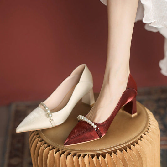 Sparkling Pearls Pointed Toe High Heels