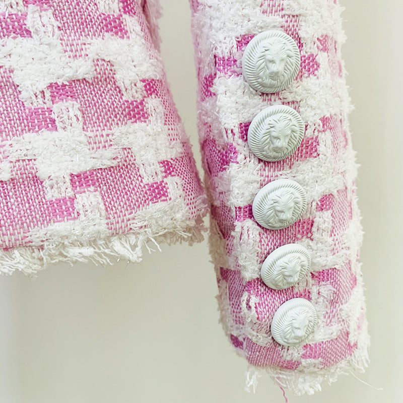 Give Love Houndstooth Double-Breasted Wool Blazer