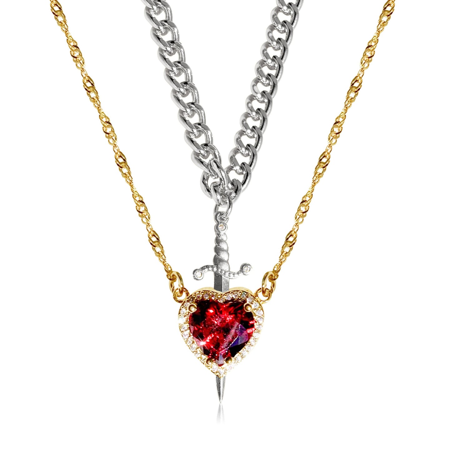 Heart & Sword Necklace Two-piece Set