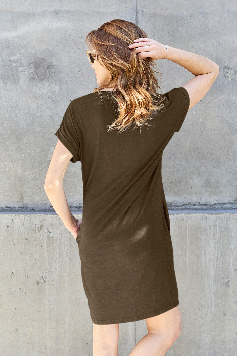 Comfy Round Neck Short Sleeve Dress with Pockets
