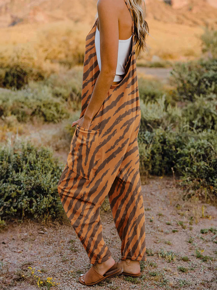 Animal Print Full Size Printed V-Neck Sleeveless Jumpsuit