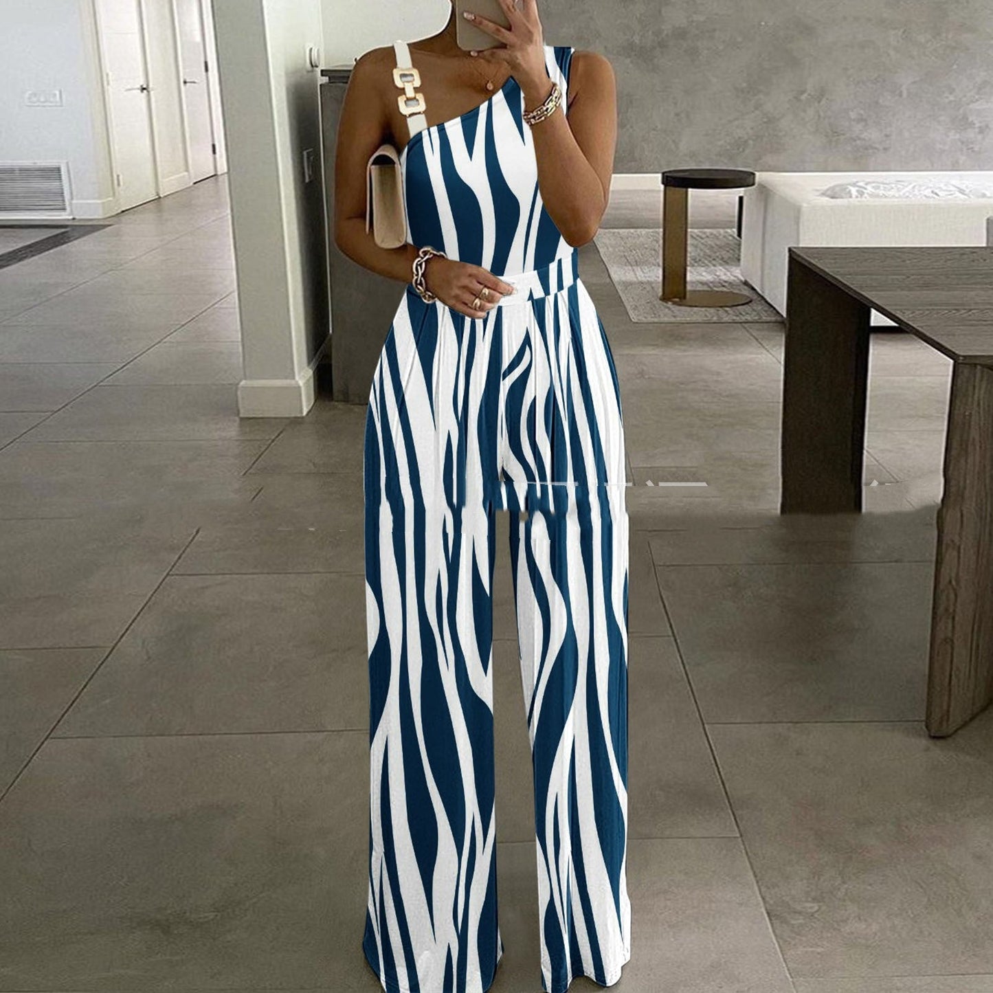 Gold Metal Buckle Vest Top High Waist Wide Leg Jumpsuit