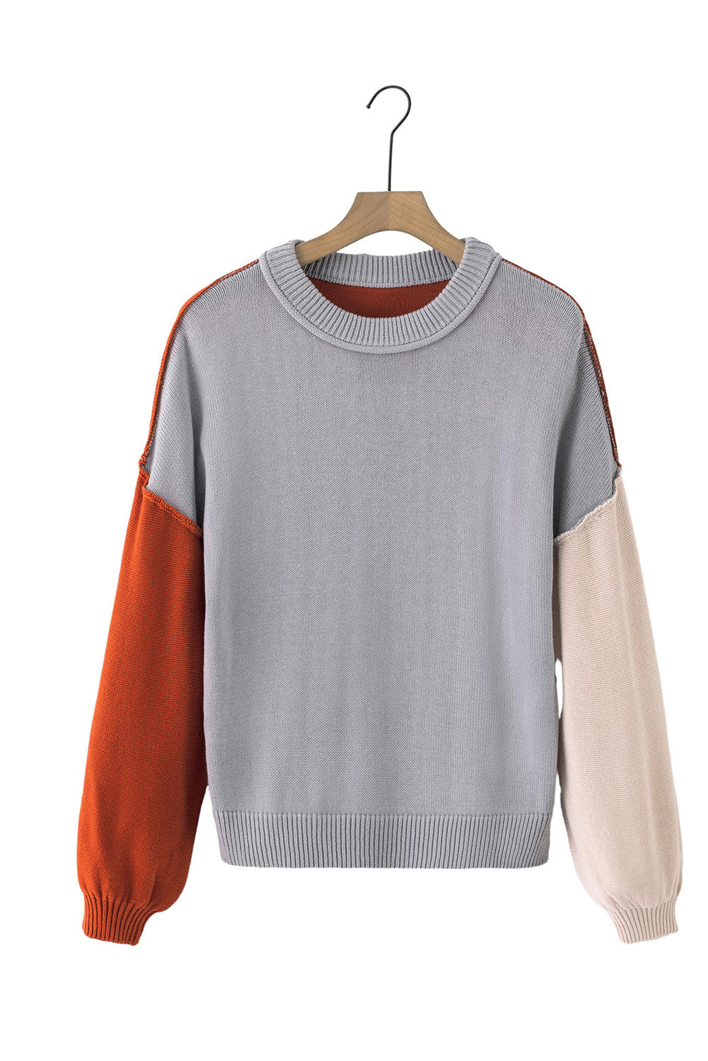 UNIQE Contrast Round Neck Dropped Shoulder Sweater