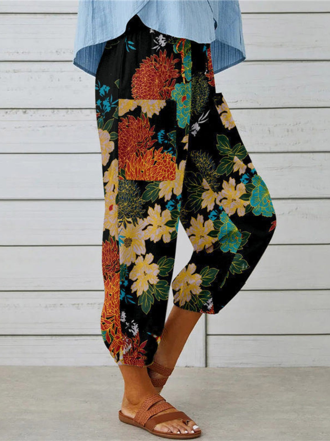 Bohemian Printed Tied Cropped Capris Pants