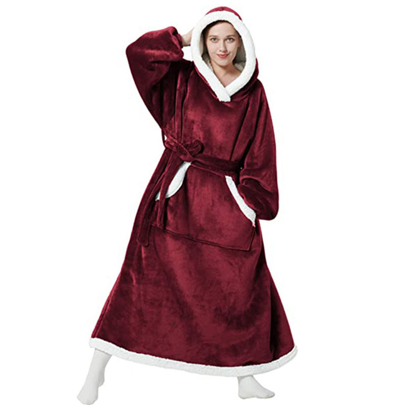 Winter Hoodie Fleece Robe With Button Design Oversized Pullover