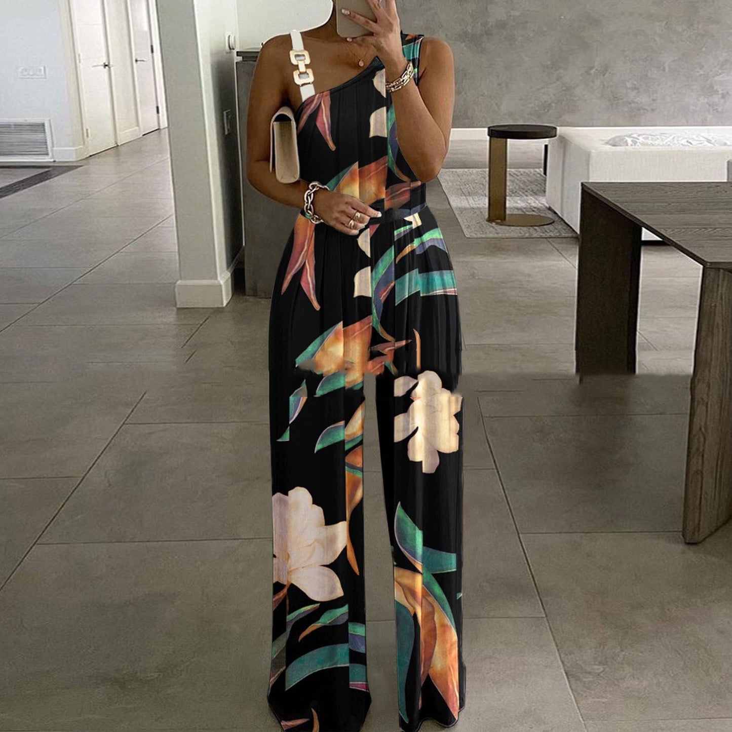 Gold Metal Buckle Vest Top High Waist Wide Leg Jumpsuit