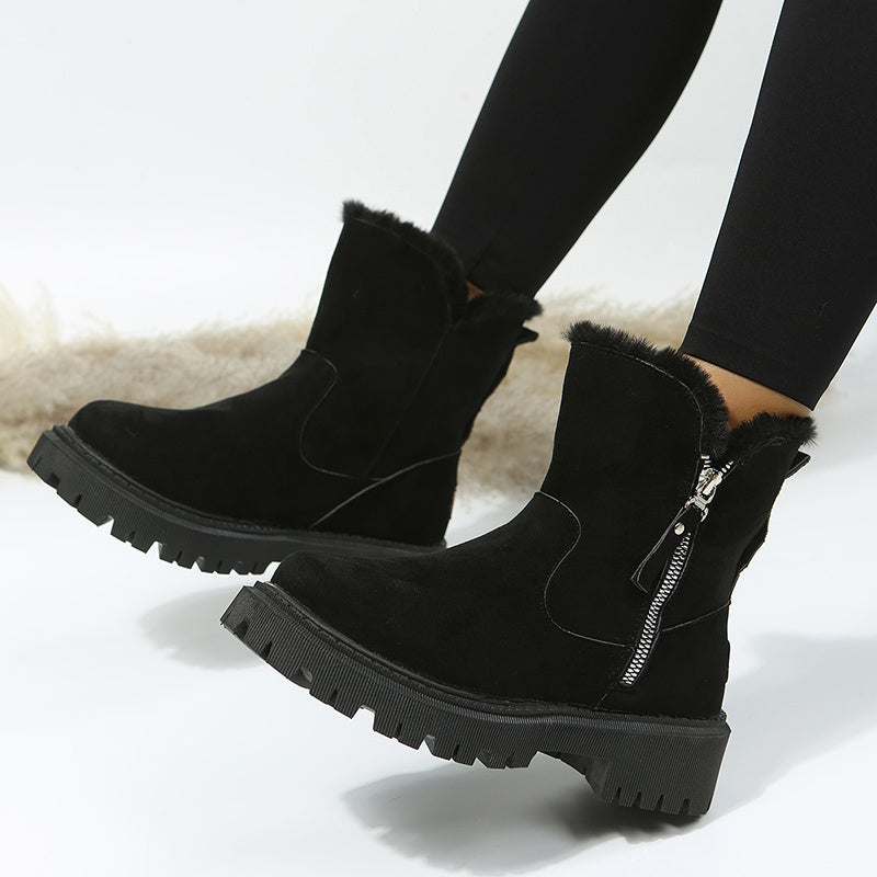 Luxe Suede Thick Warm Fur Ankle Snow Boots