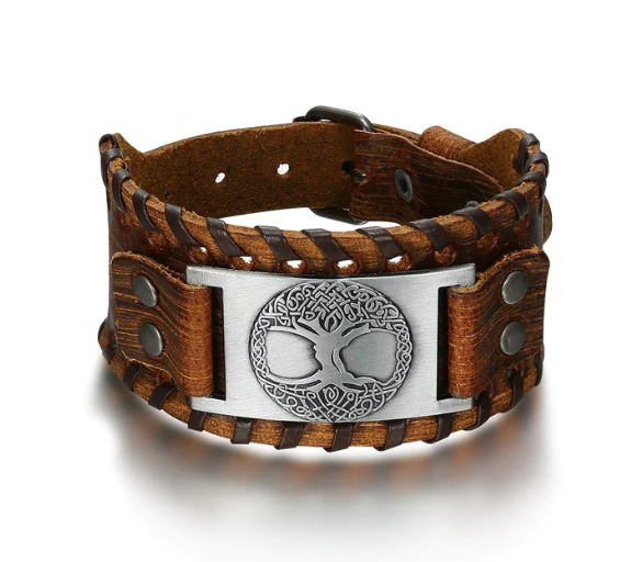 Tree of Life Leather Buckle Arm Viking Punk Bracelet Cuff.