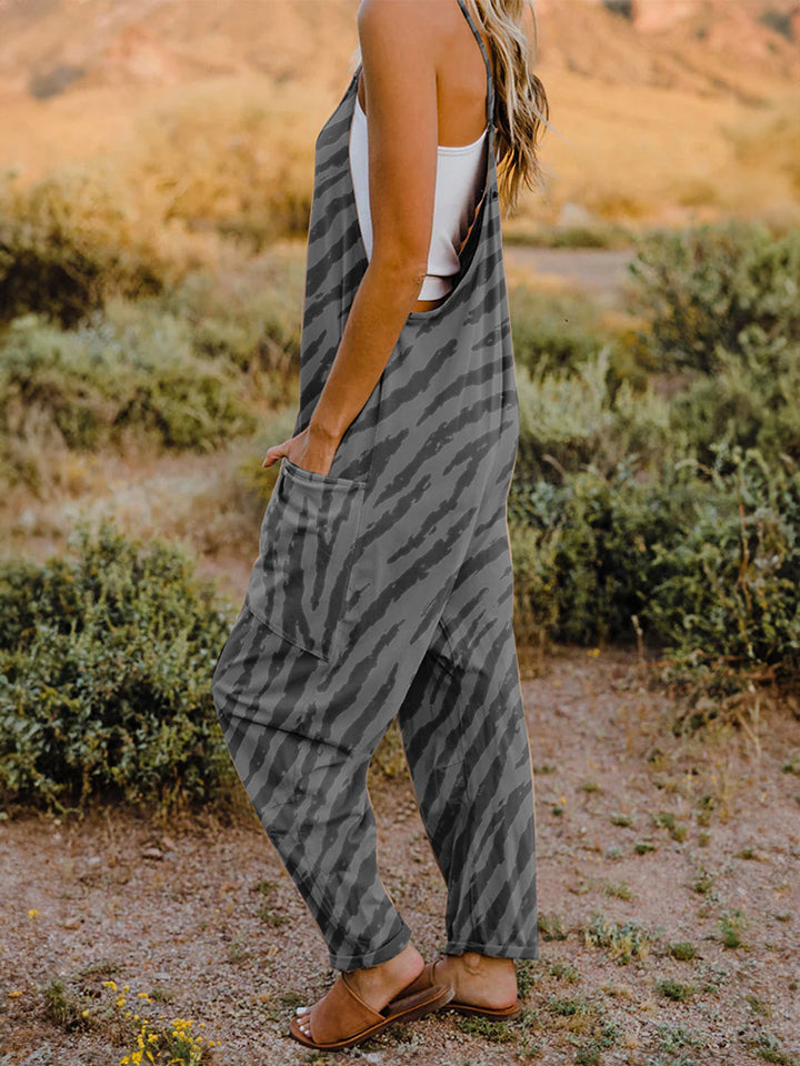 Animal Print Full Size Printed V-Neck Sleeveless Jumpsuit