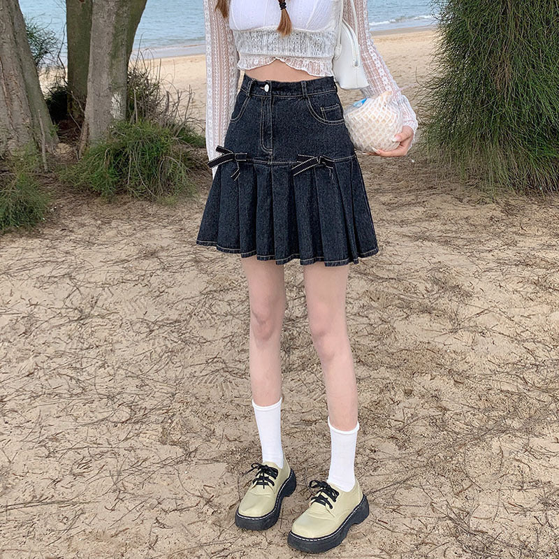 Only Yours Bow-Embellished Denim Mini Skirt