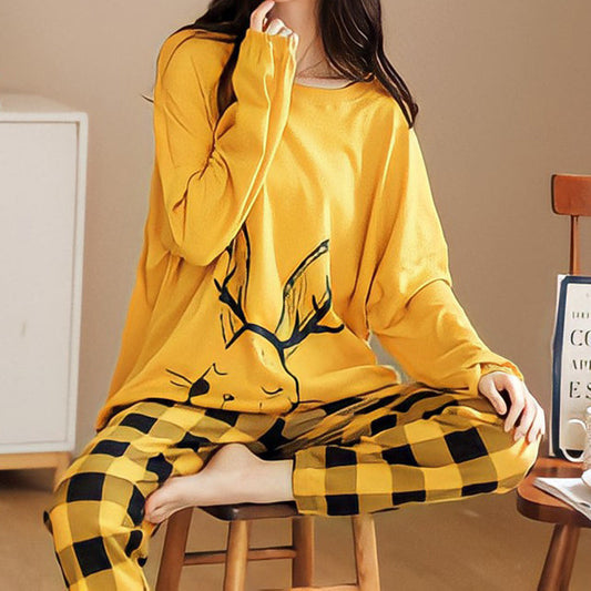 Cute Cartoon Print 2 -Piece Lounging Set