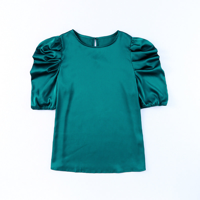 Luxe Comfort Solid Color Pleated Fluffy Satin Shirt