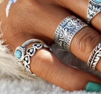 Boho Turquoise Joint Combination Rings - 10 Piece Set.