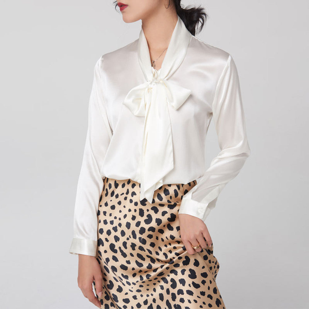 Luxurious Silk Long Sleeve Bow Knot Shirt