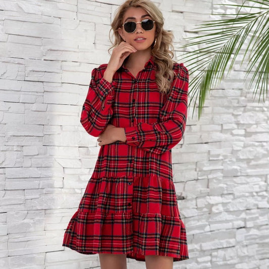 Plaid Shirt Long Sleeve Dress