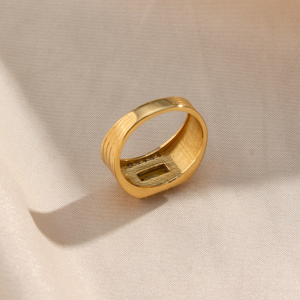 Popular And Fashionable CZ Stone Stainless Steel Gold Ring - Unisex.