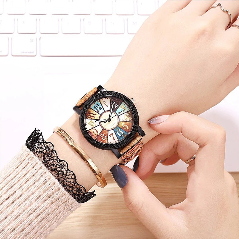 Colorful Vintage Quartz Wrist Watch with Leather Band