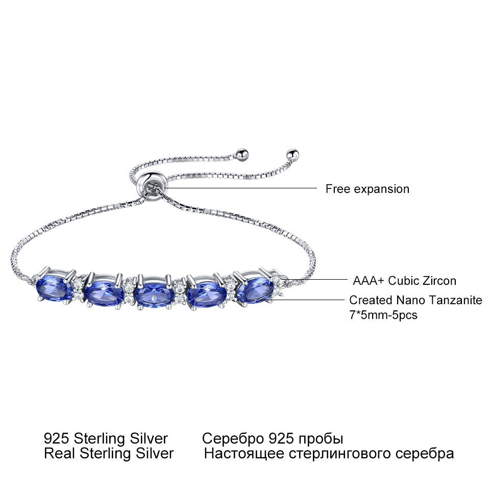 Deep Blue Topaz 925 Sterling Silver Adjustable Box Chain Link Bracelet.