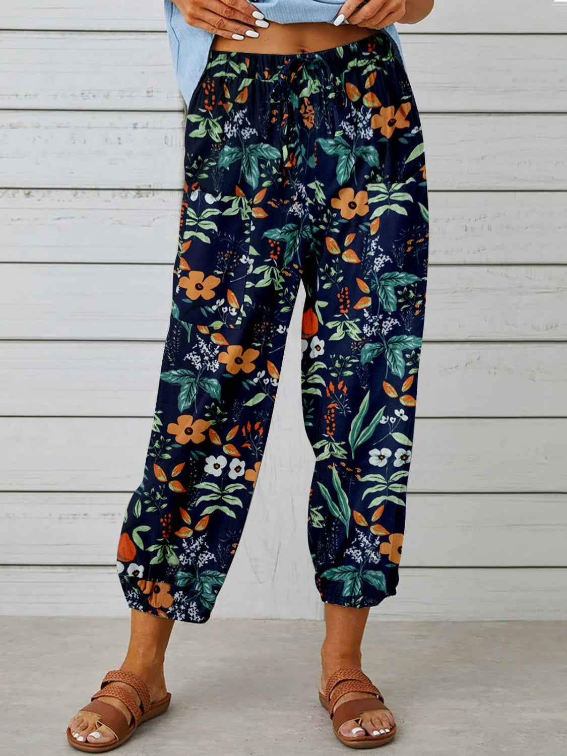 Bohemian Printed Tied Cropped Capris Pants