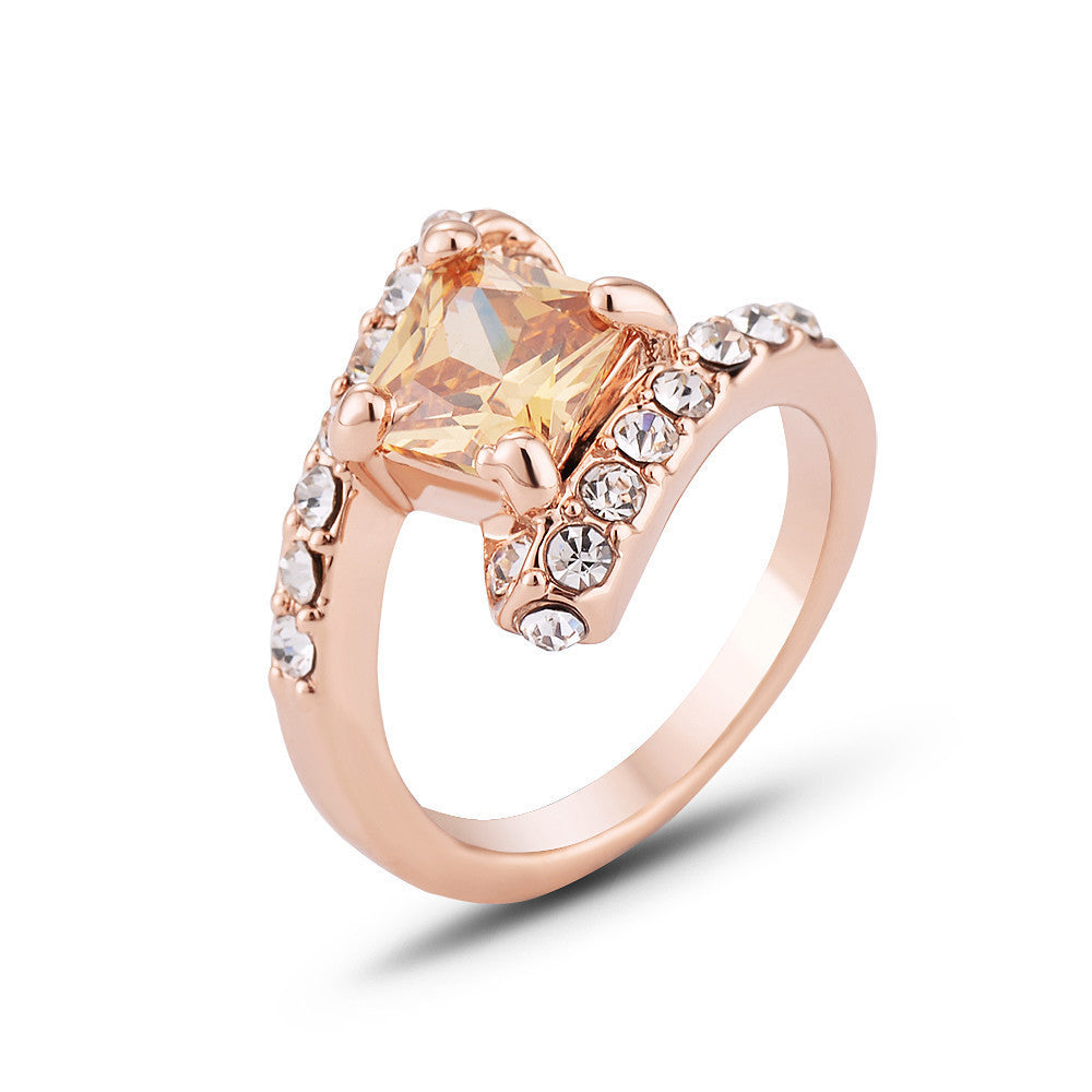 Rose Gold Plated Amber Square Cut Crystal Ring.