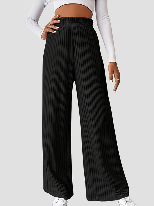Cool Solid Color Ribbed High Waist Pants