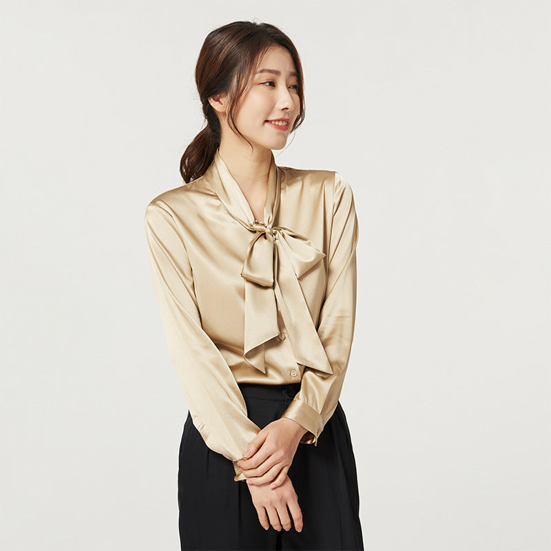 Luxurious Silk Long Sleeve Bow Knot Shirt