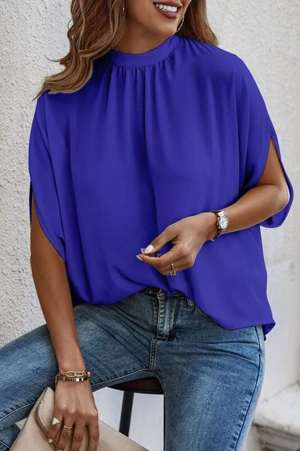 Classy Back-Tie Slit Half Sleeve Top