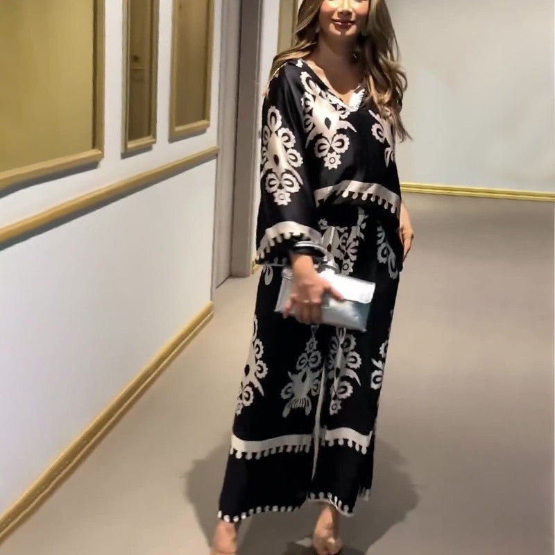 Irregular Pattern Print Long Sleeve Top And Trousers